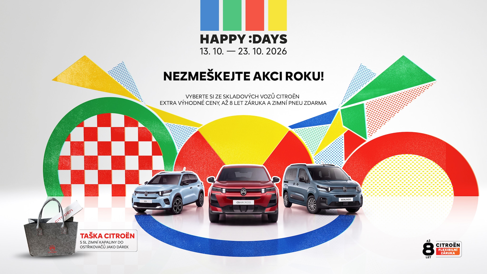 Citroën Happy Days 13.–23. 10. 2026. Skladové vozy za výhodné ceny, zimní pneu zdarma a záruka až 8 let.